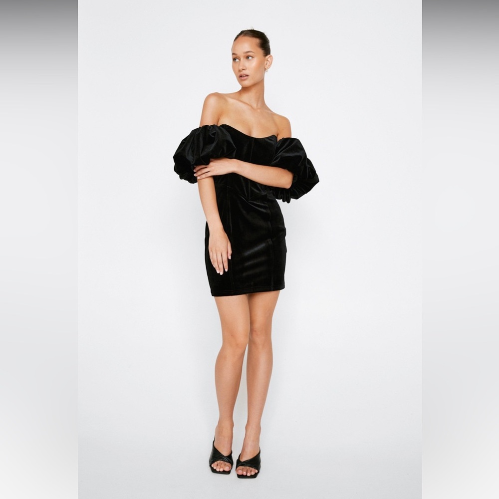 Nasty Gal Velvet Bardot Corset Detail Dress